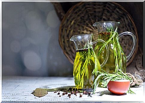 Jugs of herbal water