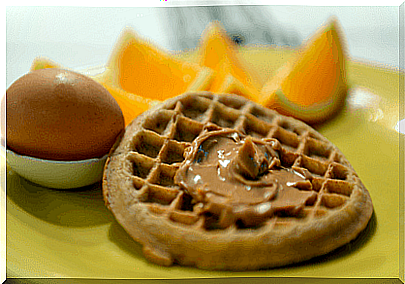 Waffle with peanut butter