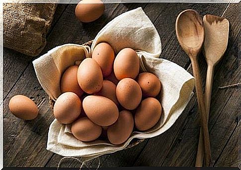 Large basket with eggs