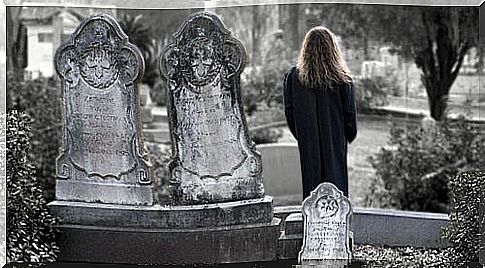 Woman in a cemetery