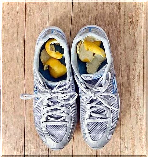 Sneakers with lemon peel